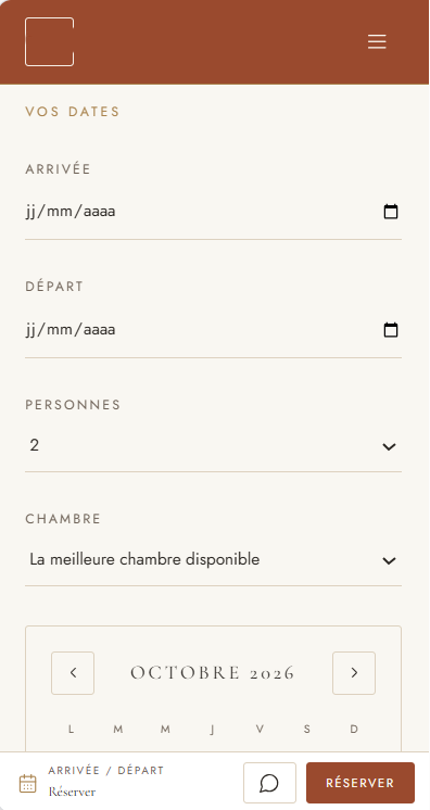 Capture d’écran, version mobile, du formulaire de réservation d’un site d’hébergement