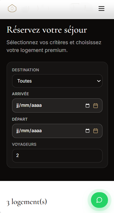 Capture d’écran, version mobile, d’un formulaire de réservation d’un site de conciergerie